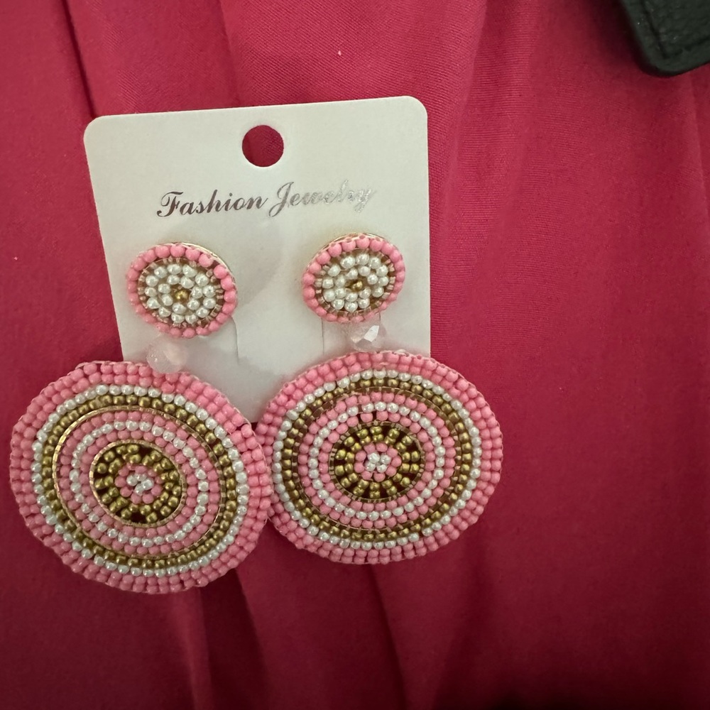 Pink and Gold Beaded Earrings